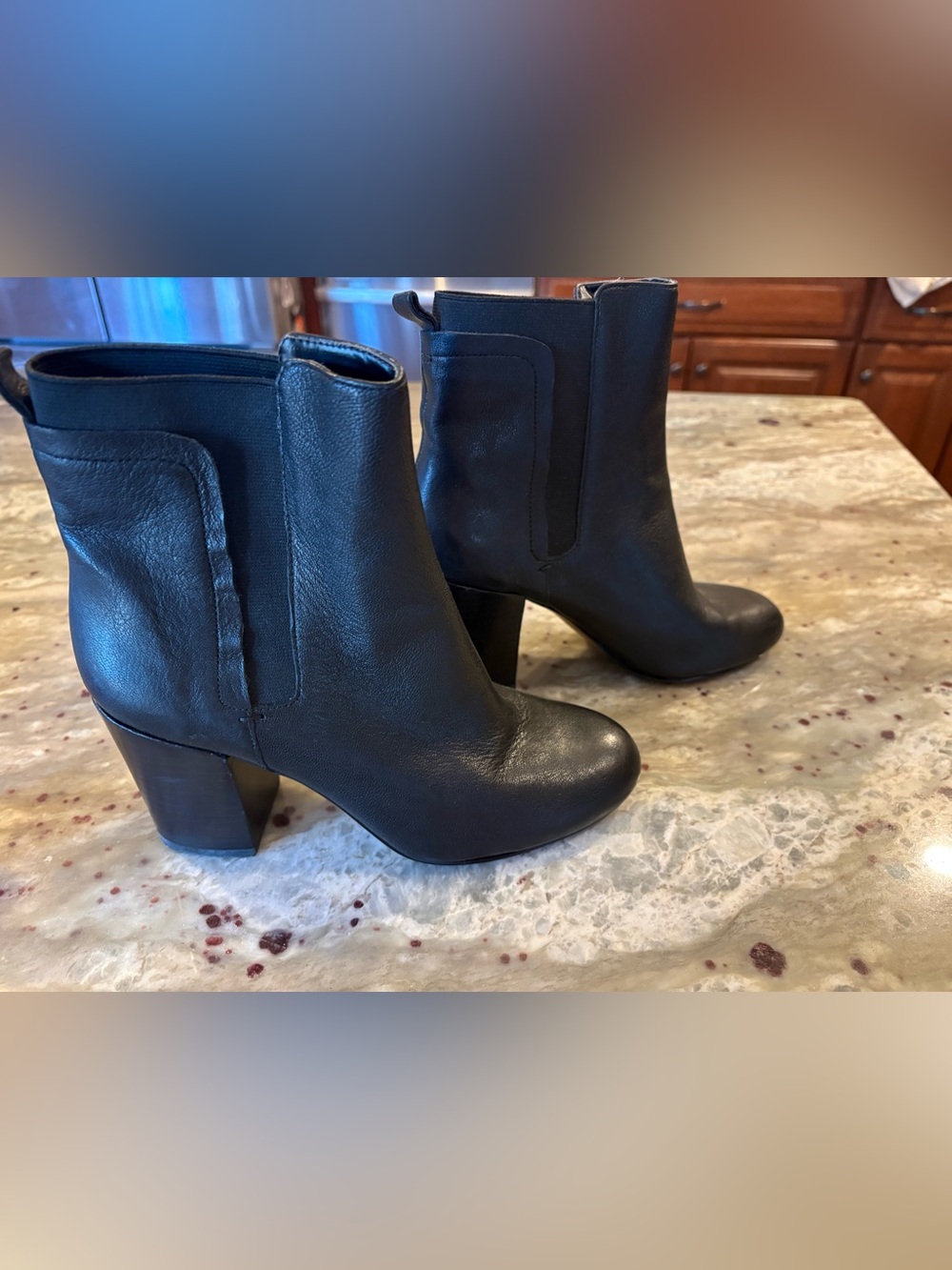 Nine West Black Leather Ankle Booties with Block Heel